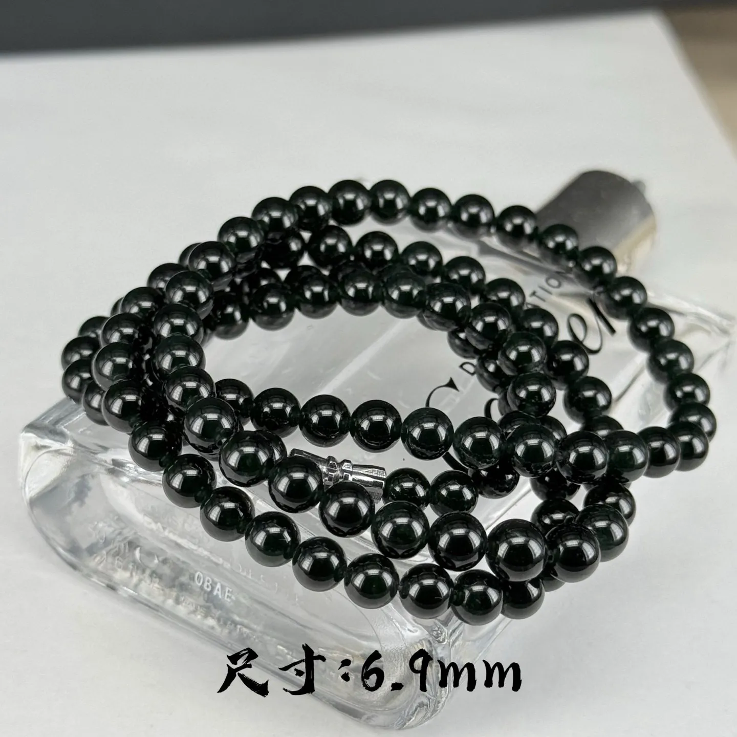精品墨翠珠子项链 108颗手串 种好色正 黑度好 打灯通透 油性十足