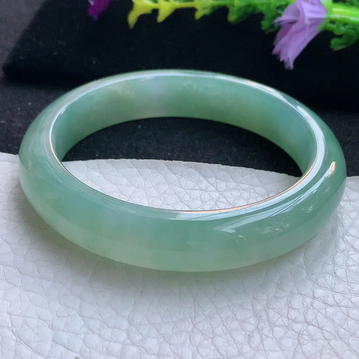 r实拍56*12*8.2平安镯 天然翡翠A货手镯冰晴宽边正圈玉镯子