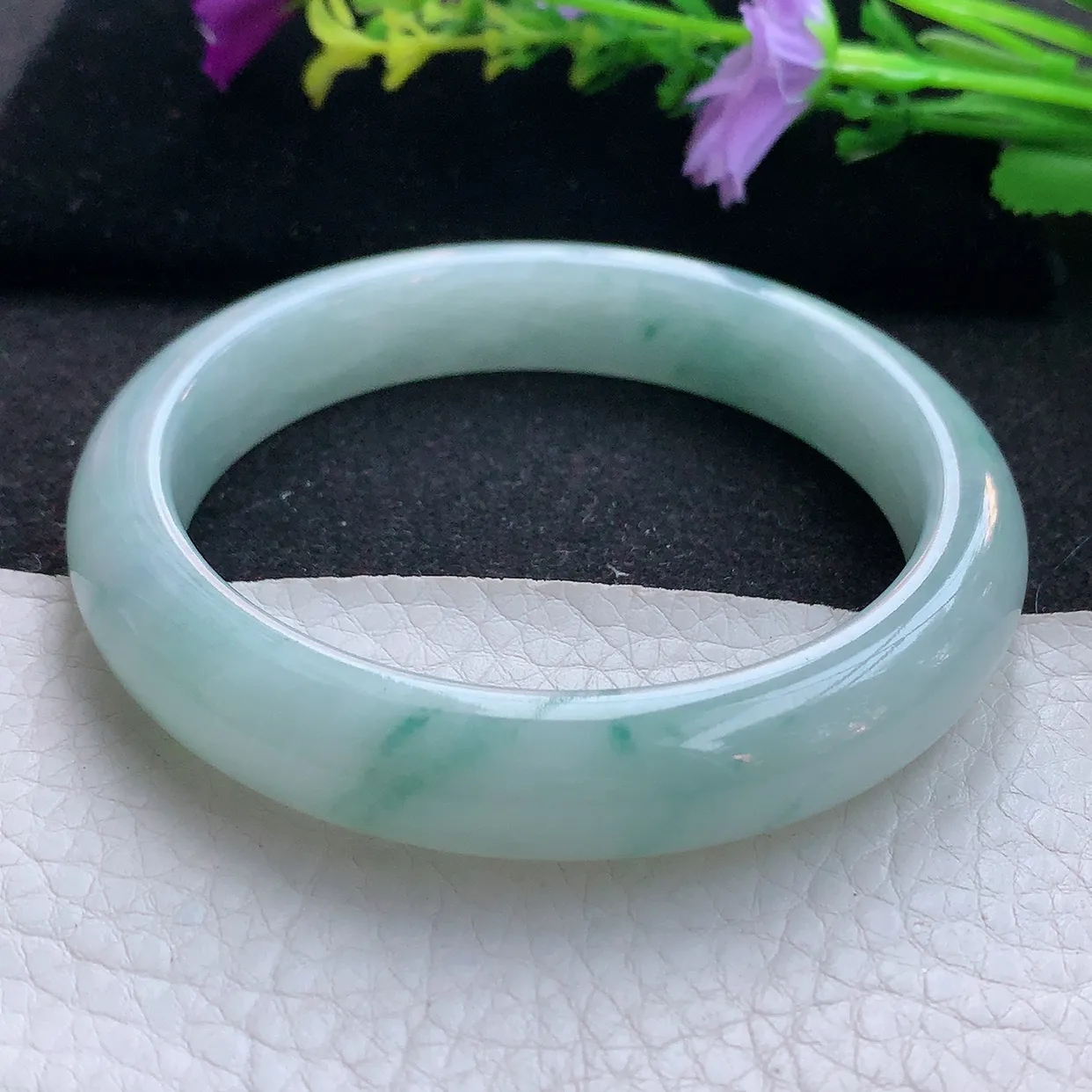 xx大圈口61*12.3*8.5平安镯 天然翡翠A货手镯水润飘花宽边正圈玉镯子