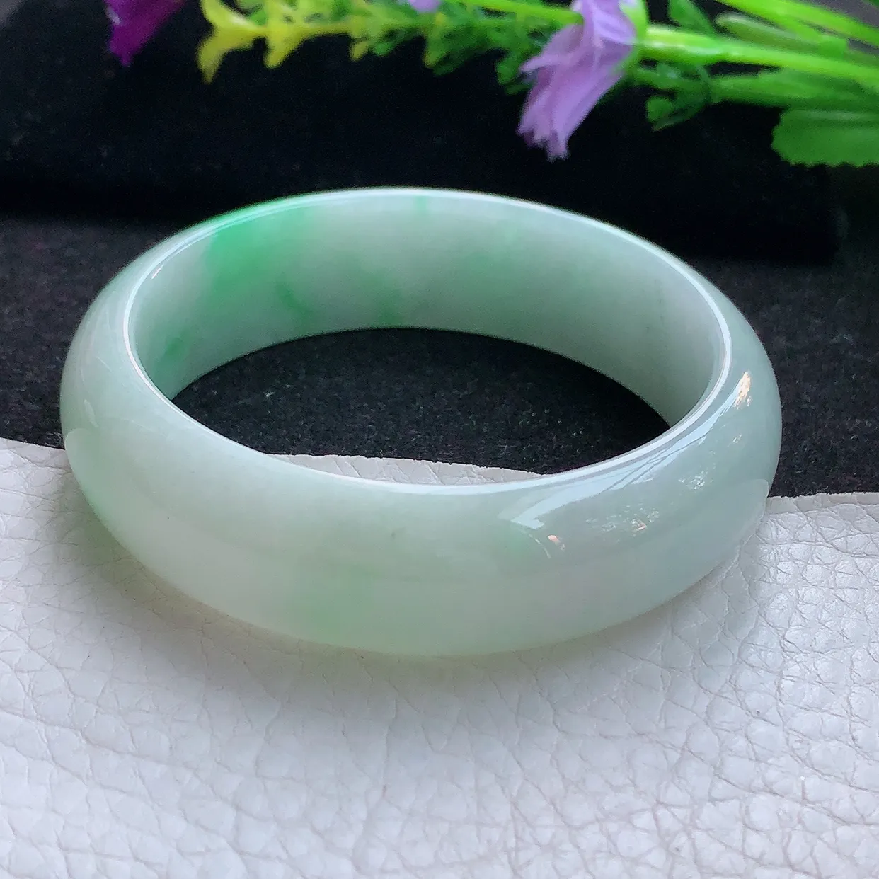 hy实拍53.8*16.3*7.3轮胎镯 天然翡翠A货手镯水润飘阳绿宽边正圈玉镯子