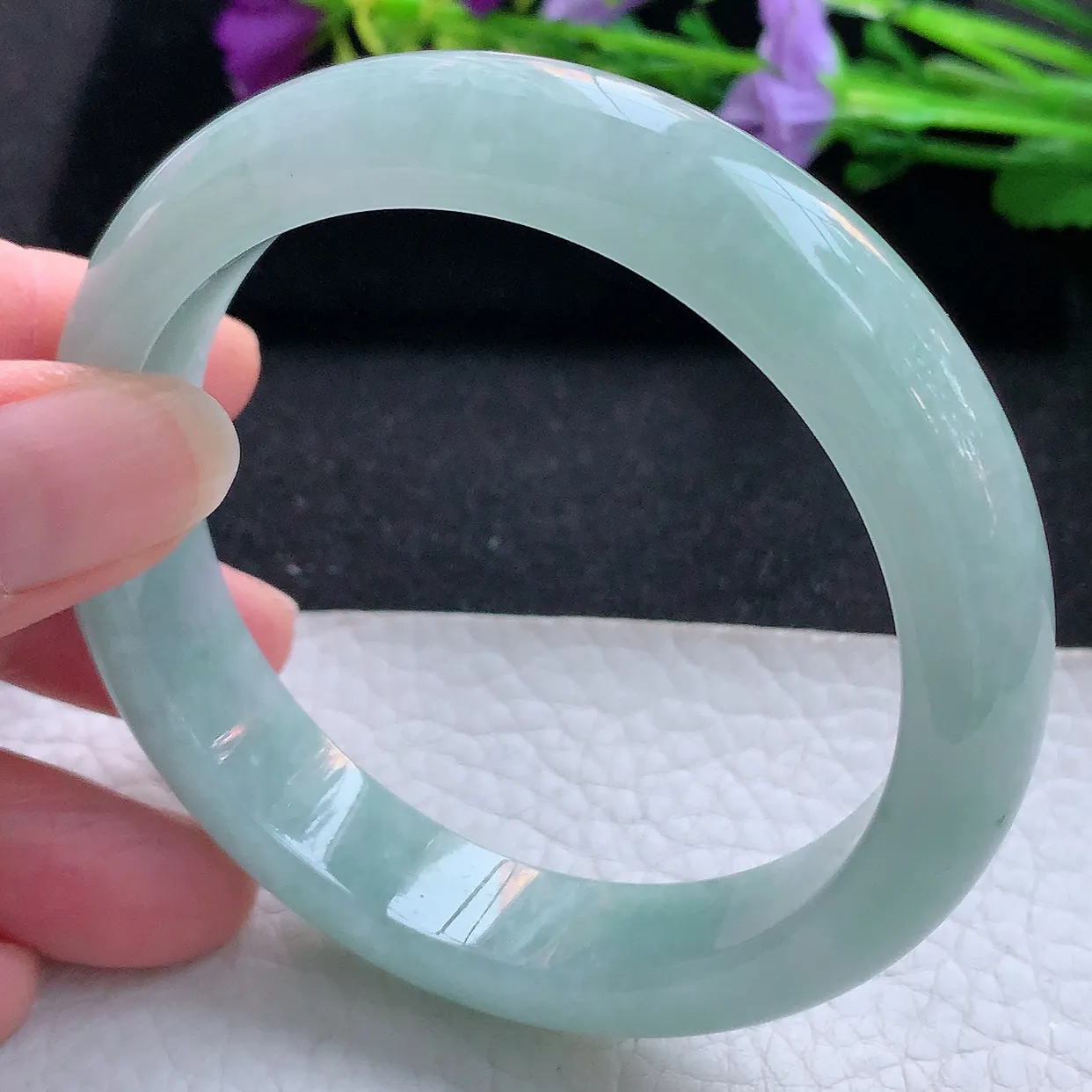 nr实拍59*13*8.3平安镯 天然翡翠A货手镯天空蓝宽边正圈玉镯子