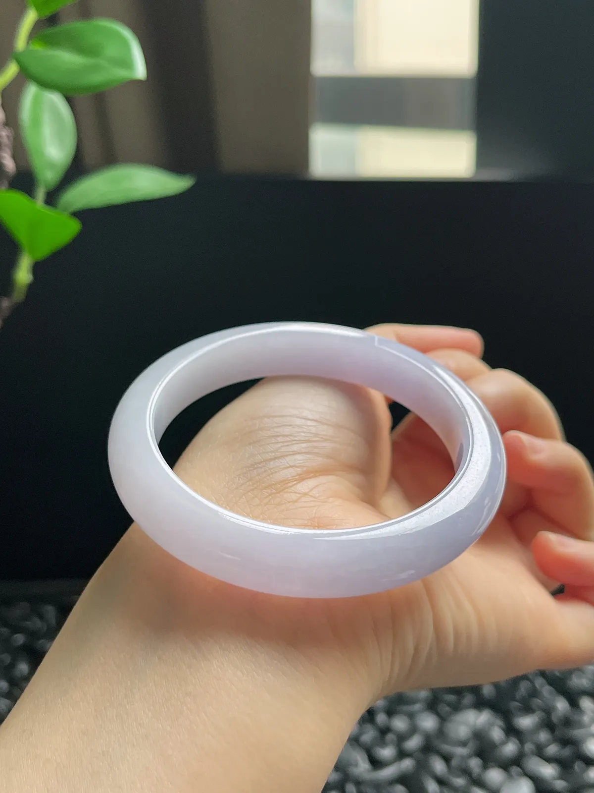 正圈55.2圈口，翡翠糯化种紫色手镯