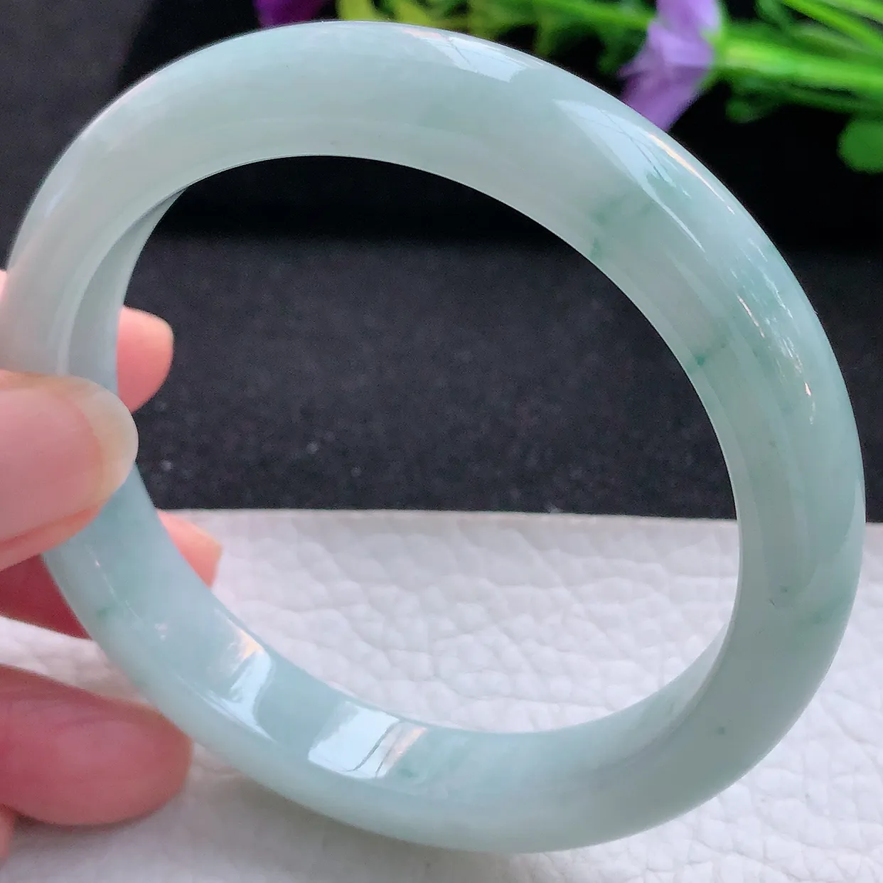 xx大圈口61*12.3*8.5平安镯 天然翡翠A货手镯水润飘花宽边正圈玉镯子