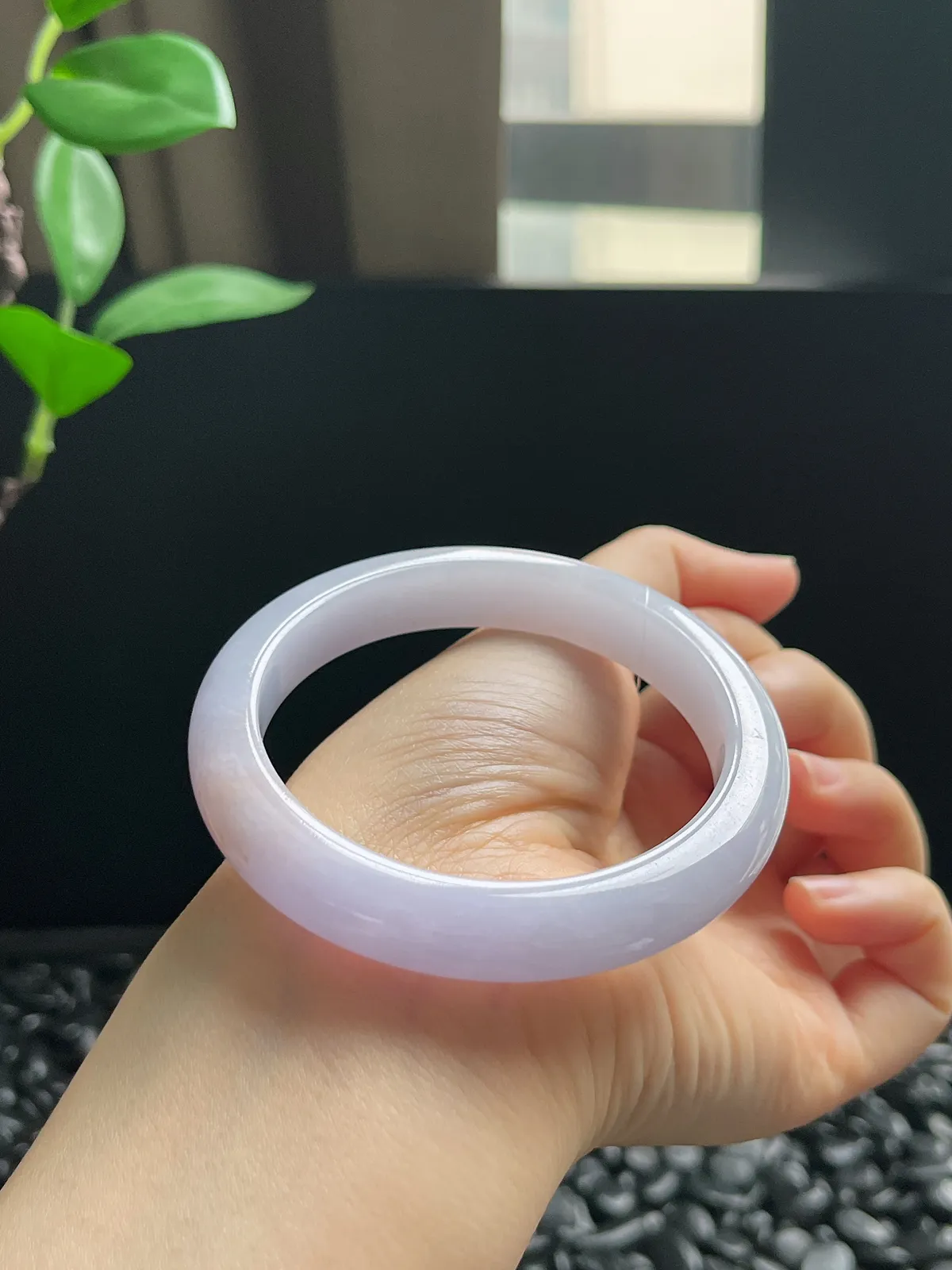 正圈55.2圈口，翡翠糯化种紫色手镯