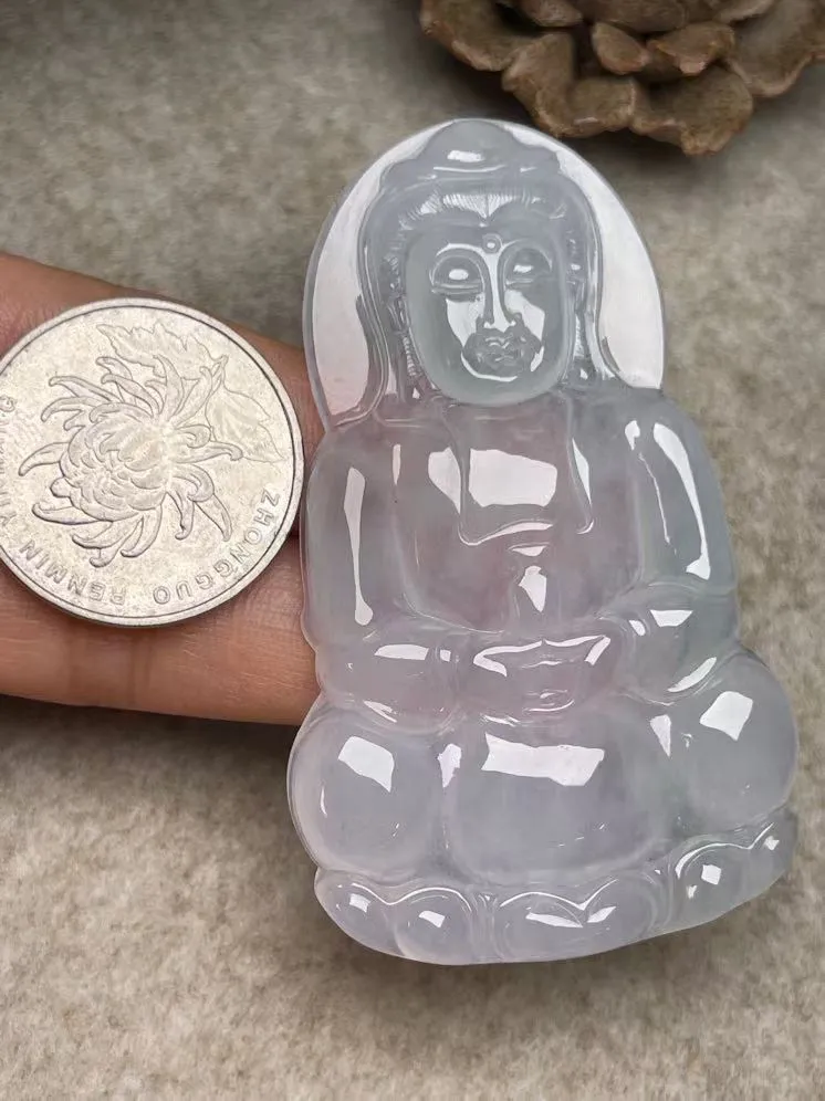 冰种【立体观音】吊坠，种水好，玉质细腻 ，卖相好‘