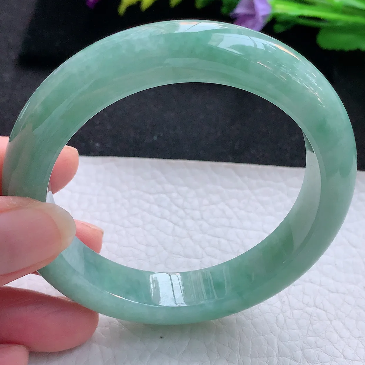 hy实拍58.5*13.5*9.5平安镯 天然翡翠A货手镯满绿厚装宽边正圈玉镯子
