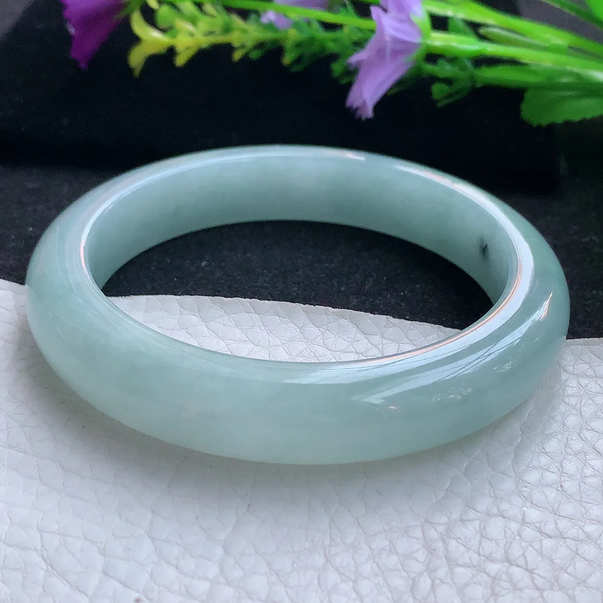 nr大圈口60*12.3*9.2平安镯 天然翡翠A货手镯冰蓝宽边正圈玉镯子