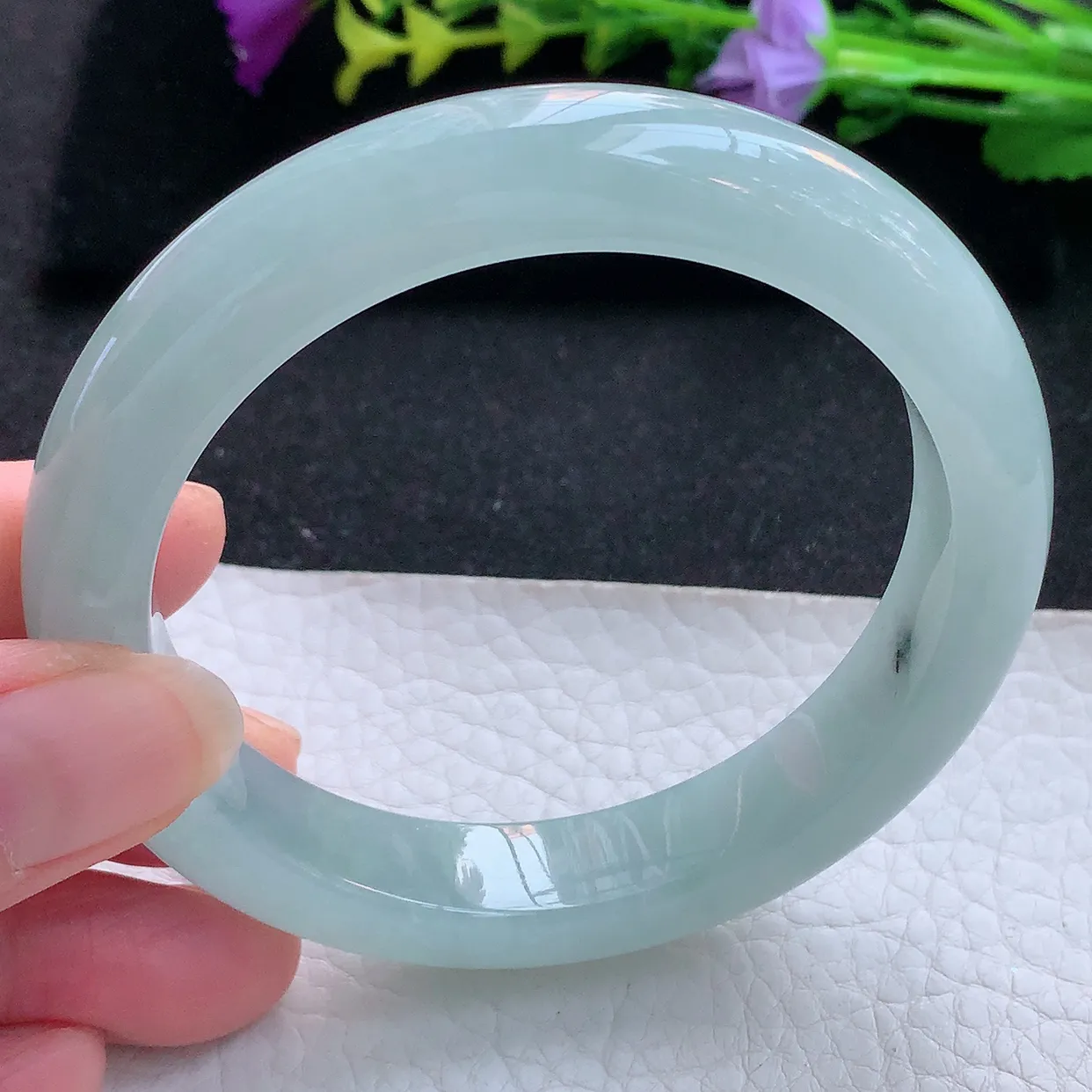 nr大圈口60*12.3*9.2平安镯 天然翡翠A货手镯冰蓝宽边正圈玉镯子