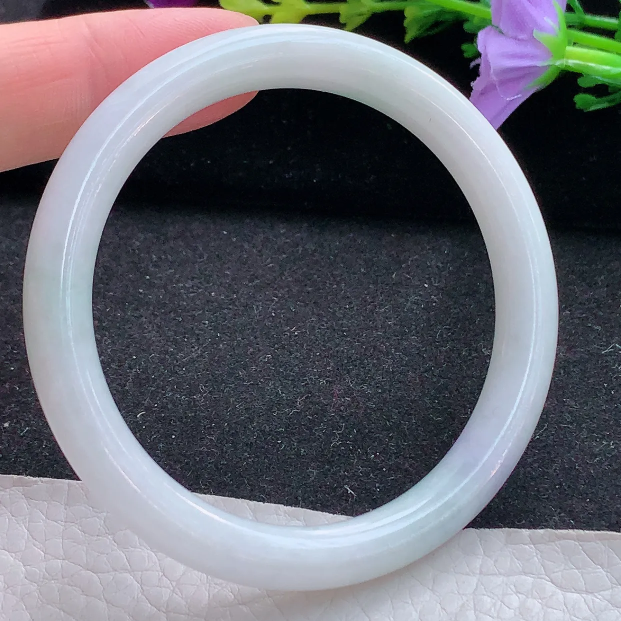 xx小圈口52.5*8*7.2叮当镯 天然翡翠A货手镯飘紫正圈圆条玉镯子 美人镯