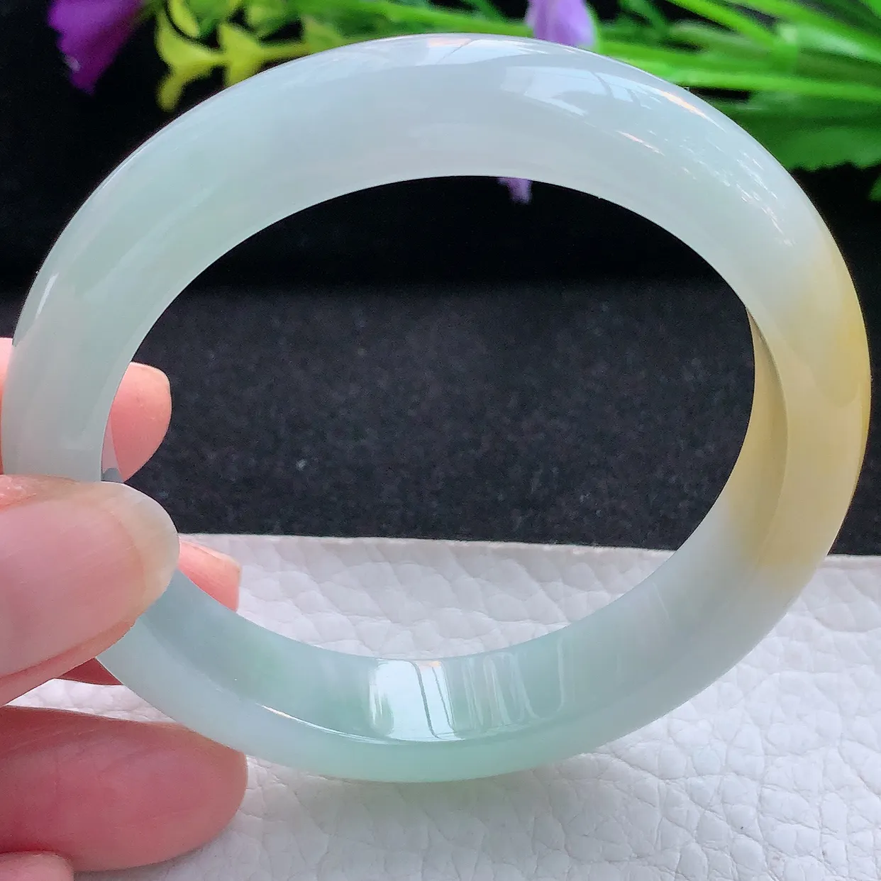 nr实拍56.5*12.3*8平安镯 天然翡翠A货手镯冰双彩宽边正圈玉镯子