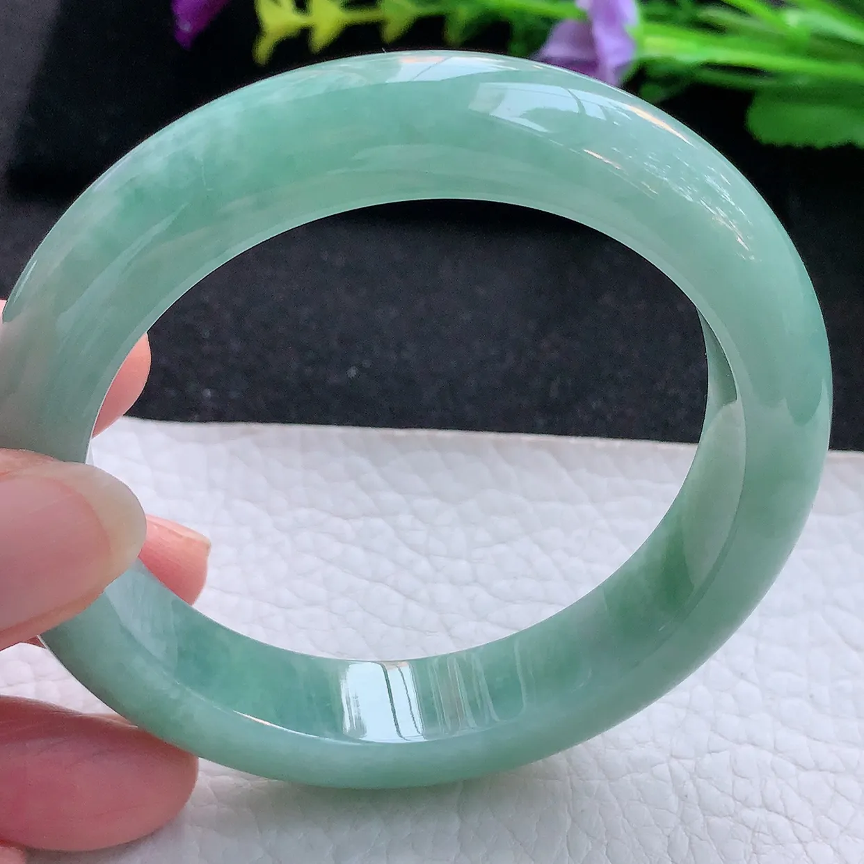 hy实拍58.5*13.5*9.5平安镯 天然翡翠A货手镯满绿厚装宽边正圈玉镯子