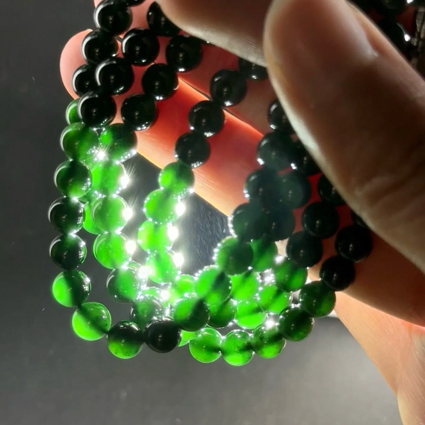 精品墨翠珠子项链 108颗手串 种好色正 黑度好 打灯通透 油性十足
