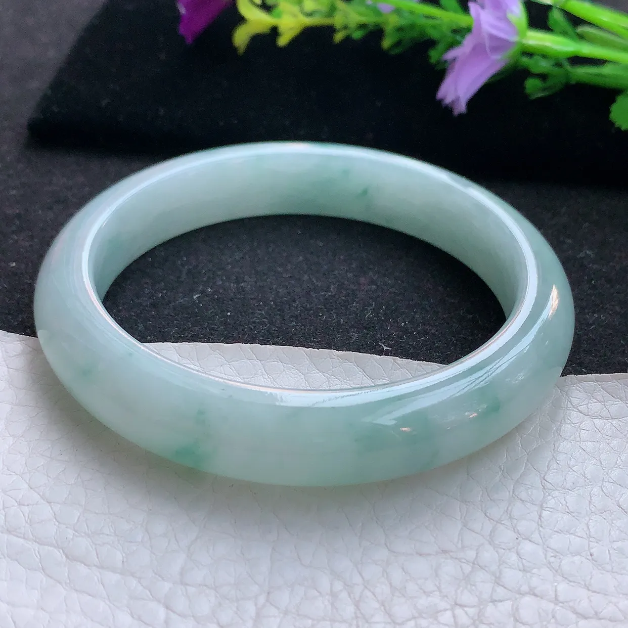 xx大圈口61*12.3*8.5平安镯 天然翡翠A货手镯水润飘花宽边正圈玉镯子