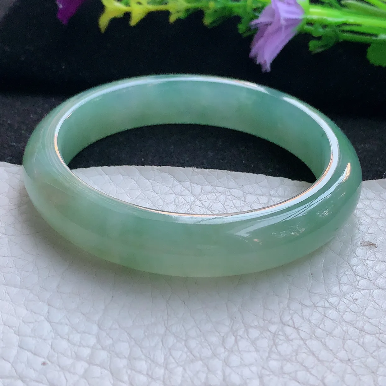 r实拍56*12*8.2平安镯 天然翡翠A货手镯冰晴宽边正圈玉镯子