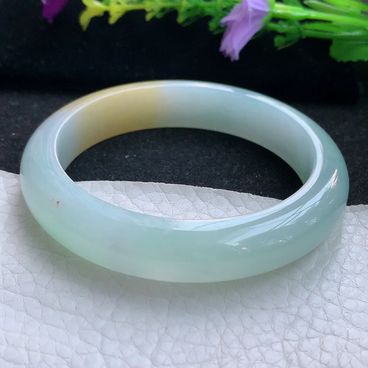 nr实拍56.5*12.3*8平安镯 天然翡翠A货手镯冰双彩宽边正圈玉镯子