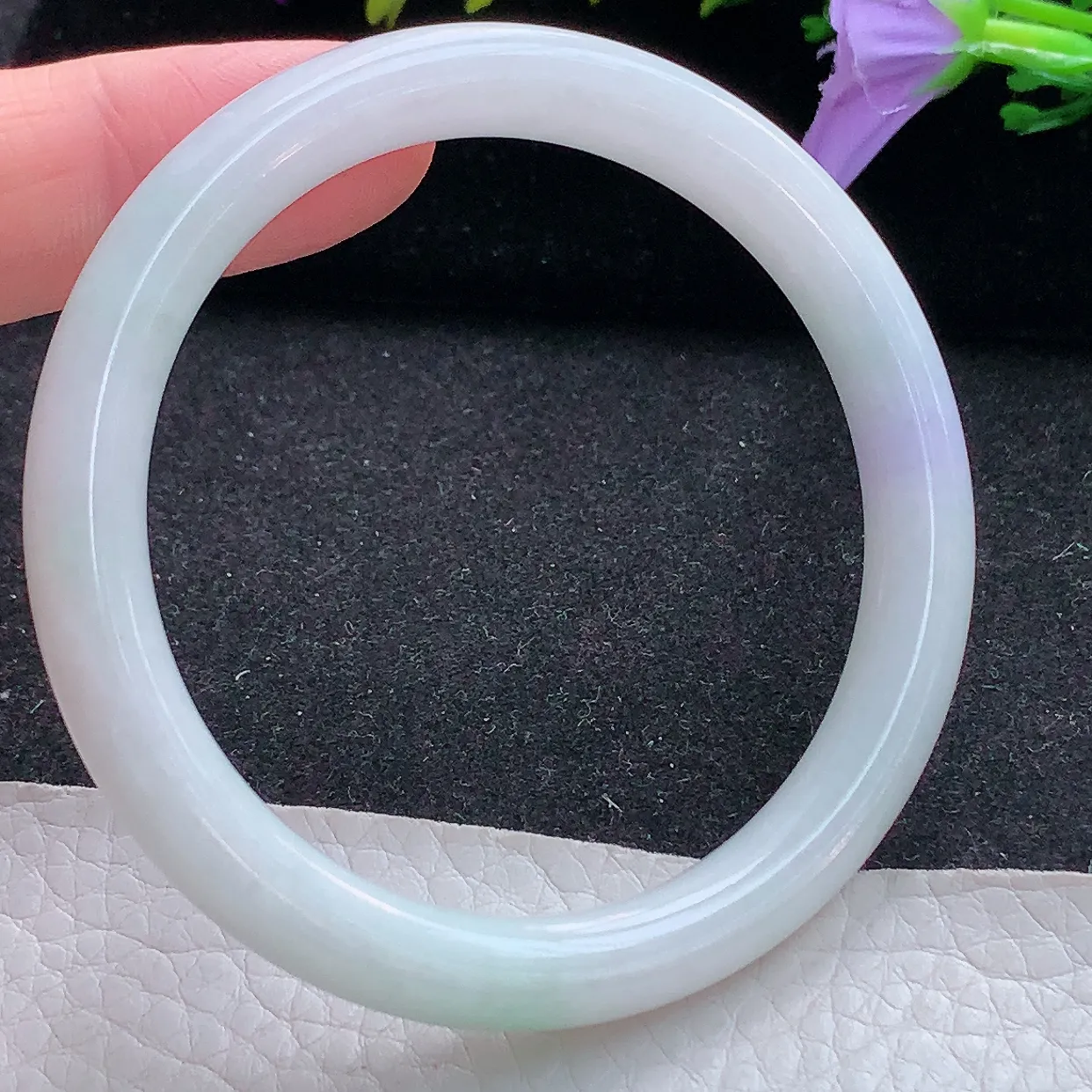 xx小圈口52.5*8*7.2叮当镯 天然翡翠A货手镯飘紫正圈圆条玉镯子 美人镯