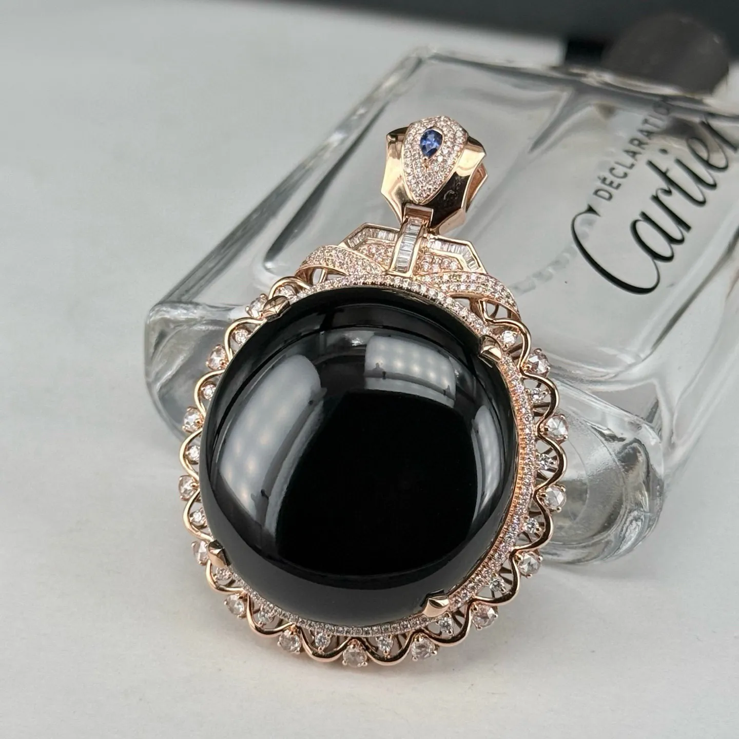 墨翠蛋面吊坠 重金豪镶 打灯通透 油性十足 尺寸57.1