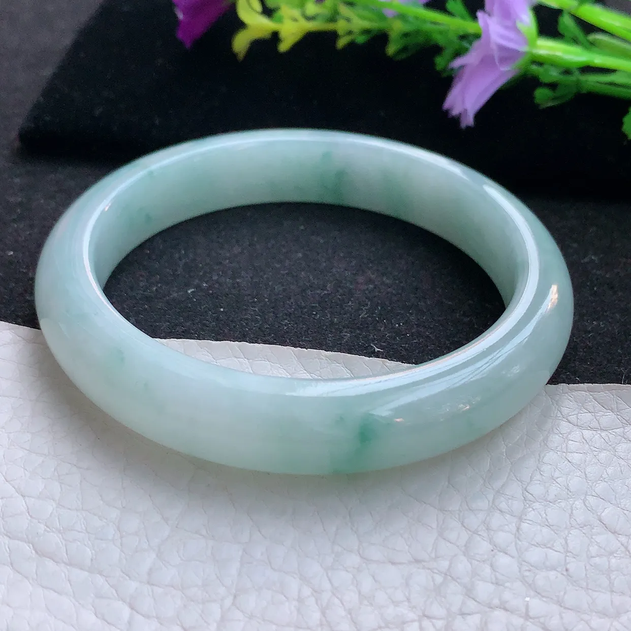 xx大圈口61*12.3*8.5平安镯 天然翡翠A货手镯水润飘花宽边正圈玉镯子