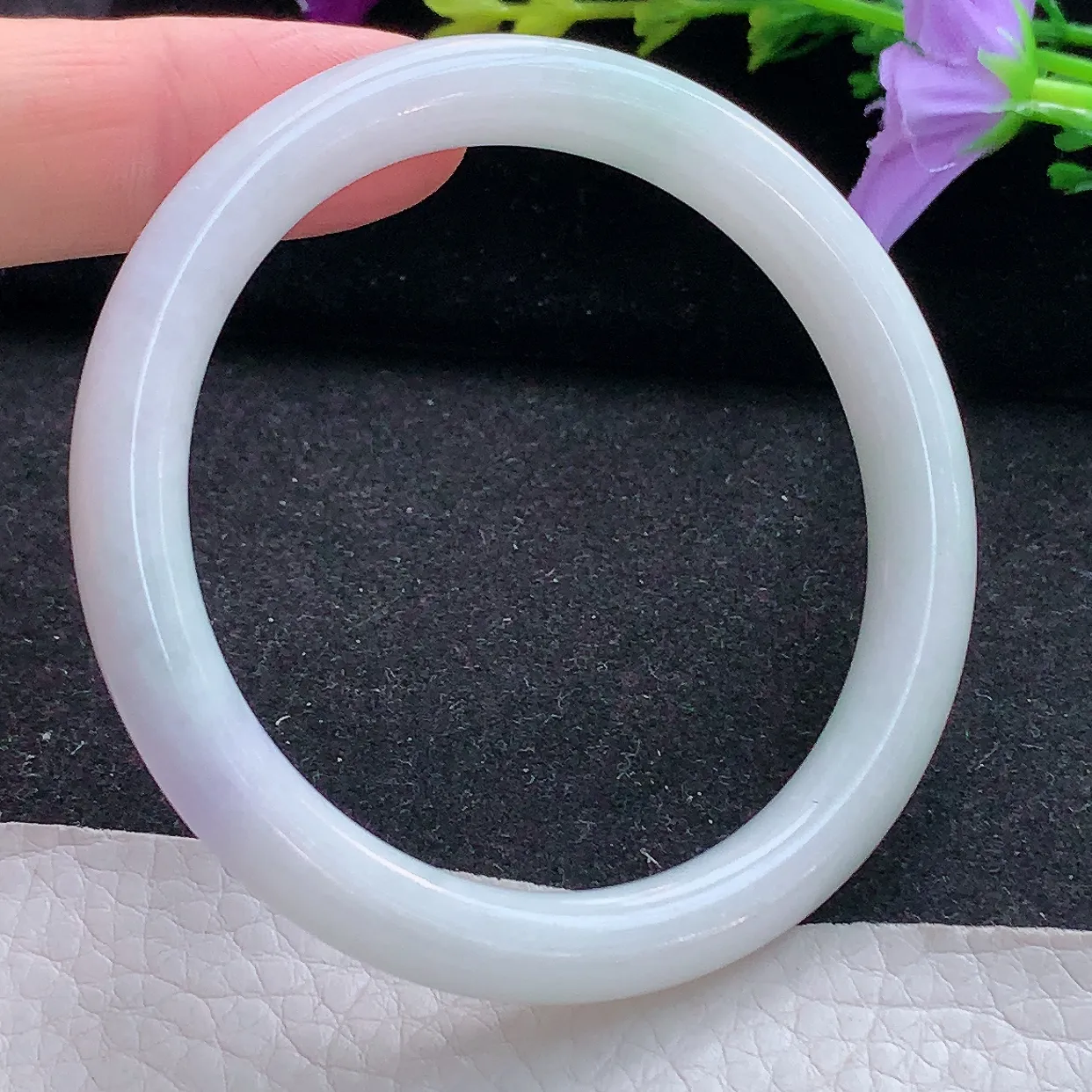 xx小圈口52.5*8*7.2叮当镯 天然翡翠A货手镯飘紫正圈圆条玉镯子 美人镯