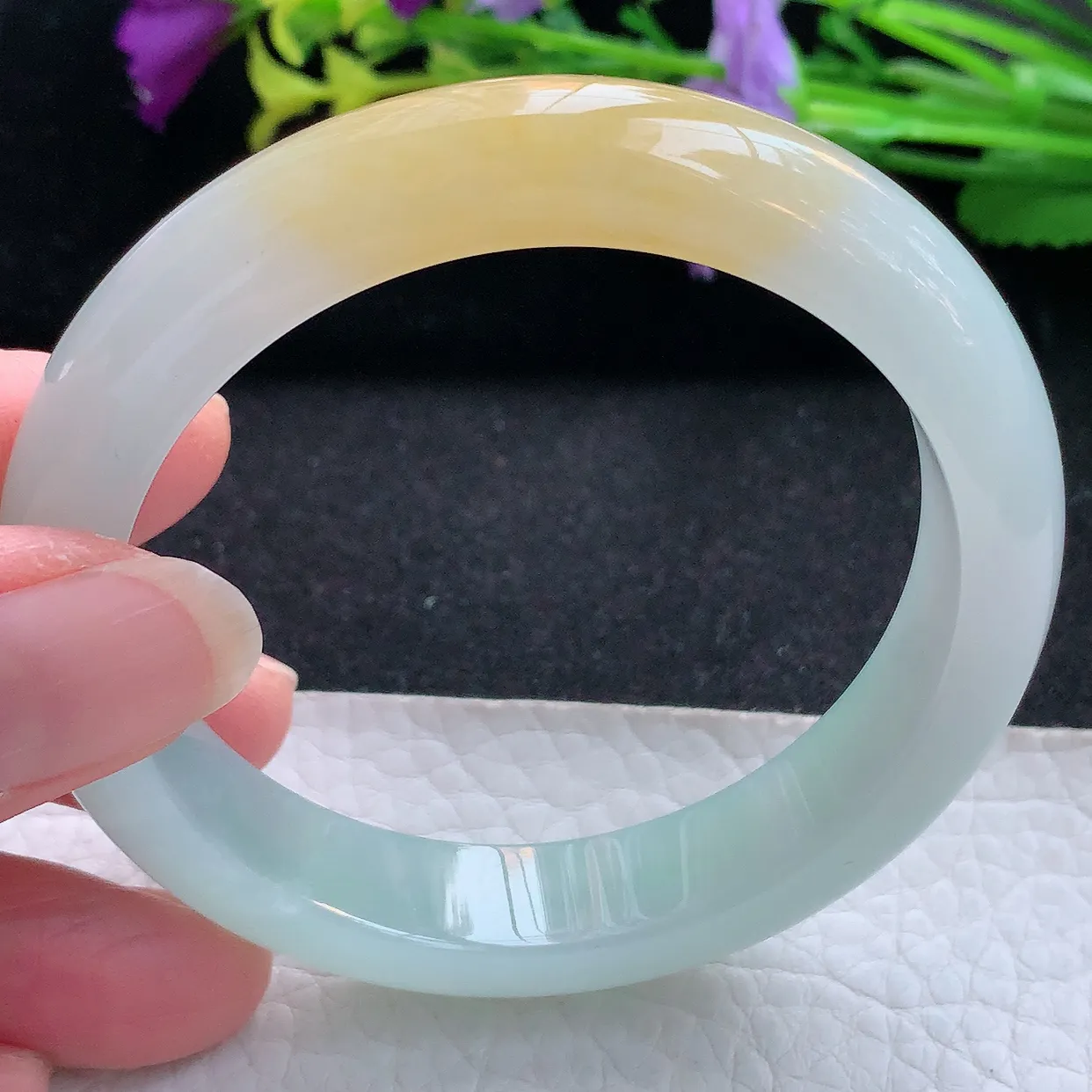 nr实拍56.5*12.3*8平安镯 天然翡翠A货手镯冰双彩宽边正圈玉镯子