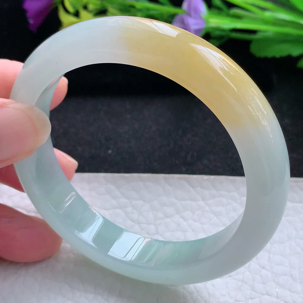 nr实拍56.5*12.3*8平安镯 天然翡翠A货手镯冰双彩宽边正圈玉镯子