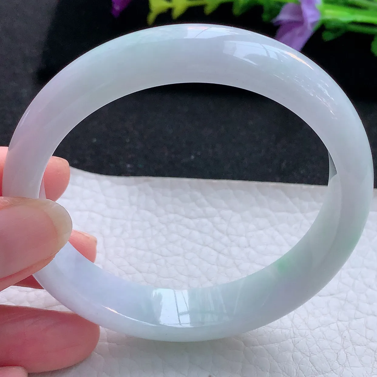 hy大圈口60.5*14*7.8平安镯 天然翡翠A货手镯飘花清新宽边正圈玉镯子