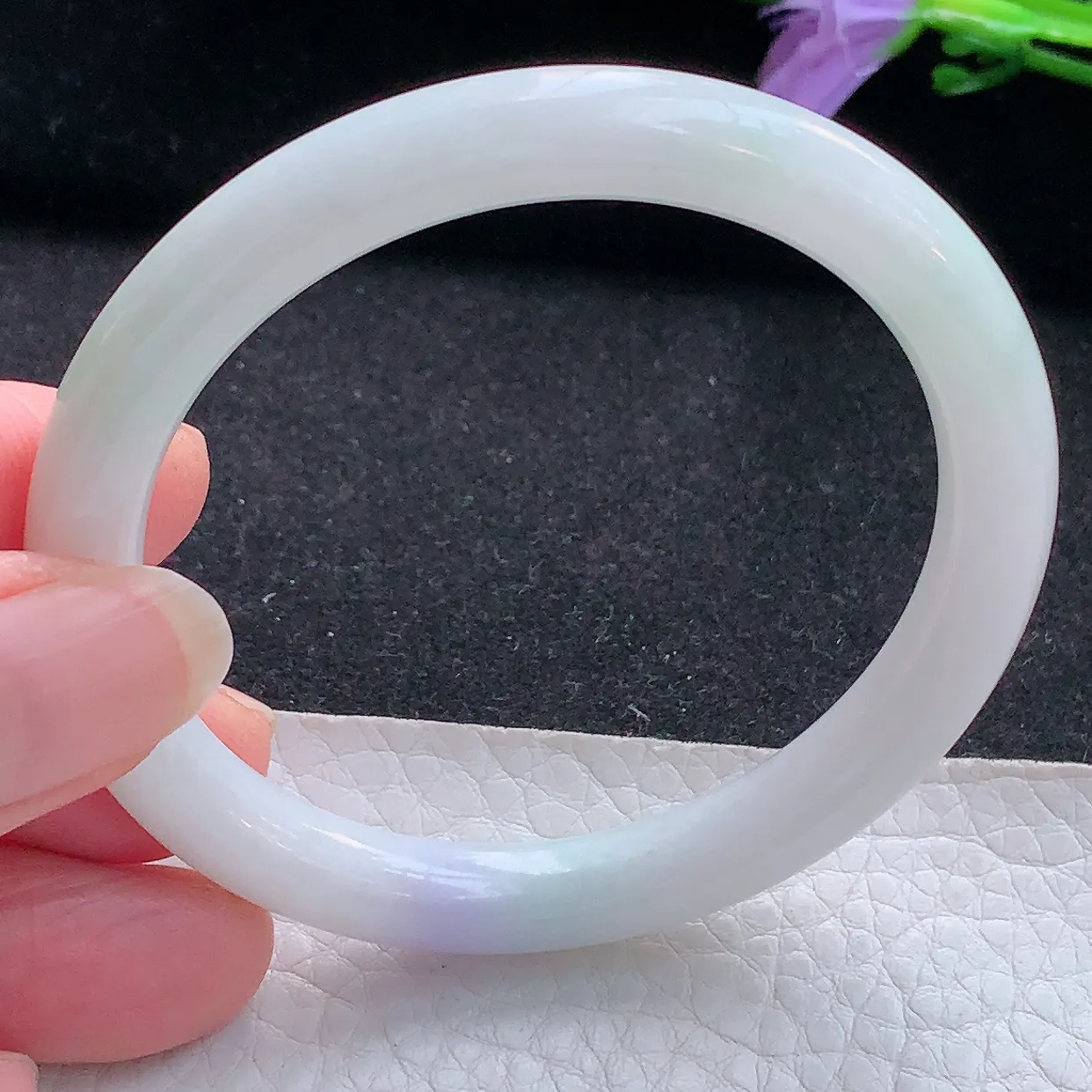 xx小圈口52.5*8*7.2叮当镯 天然翡翠A货手镯飘紫正圈圆条玉镯子 美人镯