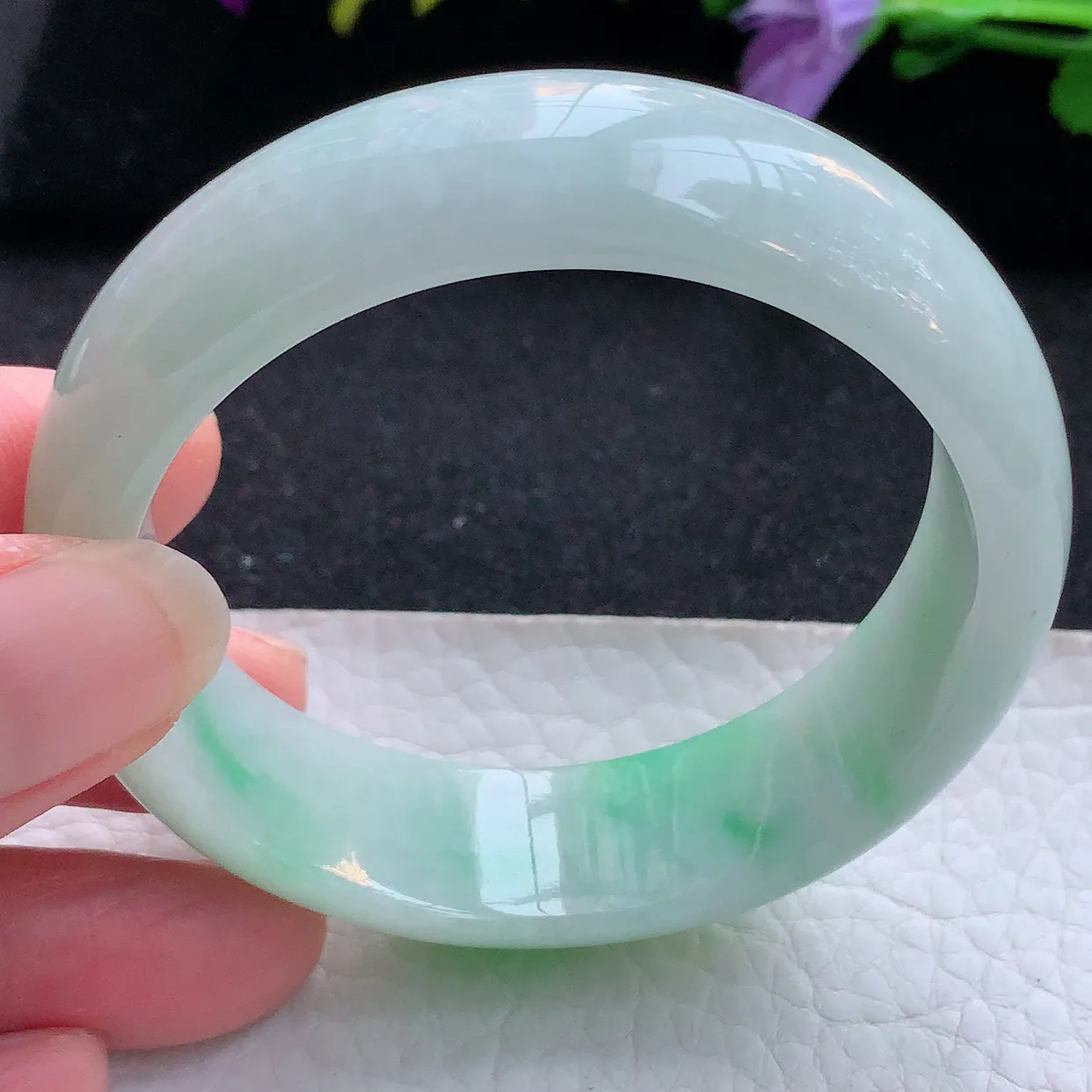 hy实拍53.8*16.3*7.3轮胎镯 天然翡翠A货手镯水润飘阳绿宽边正圈玉镯子