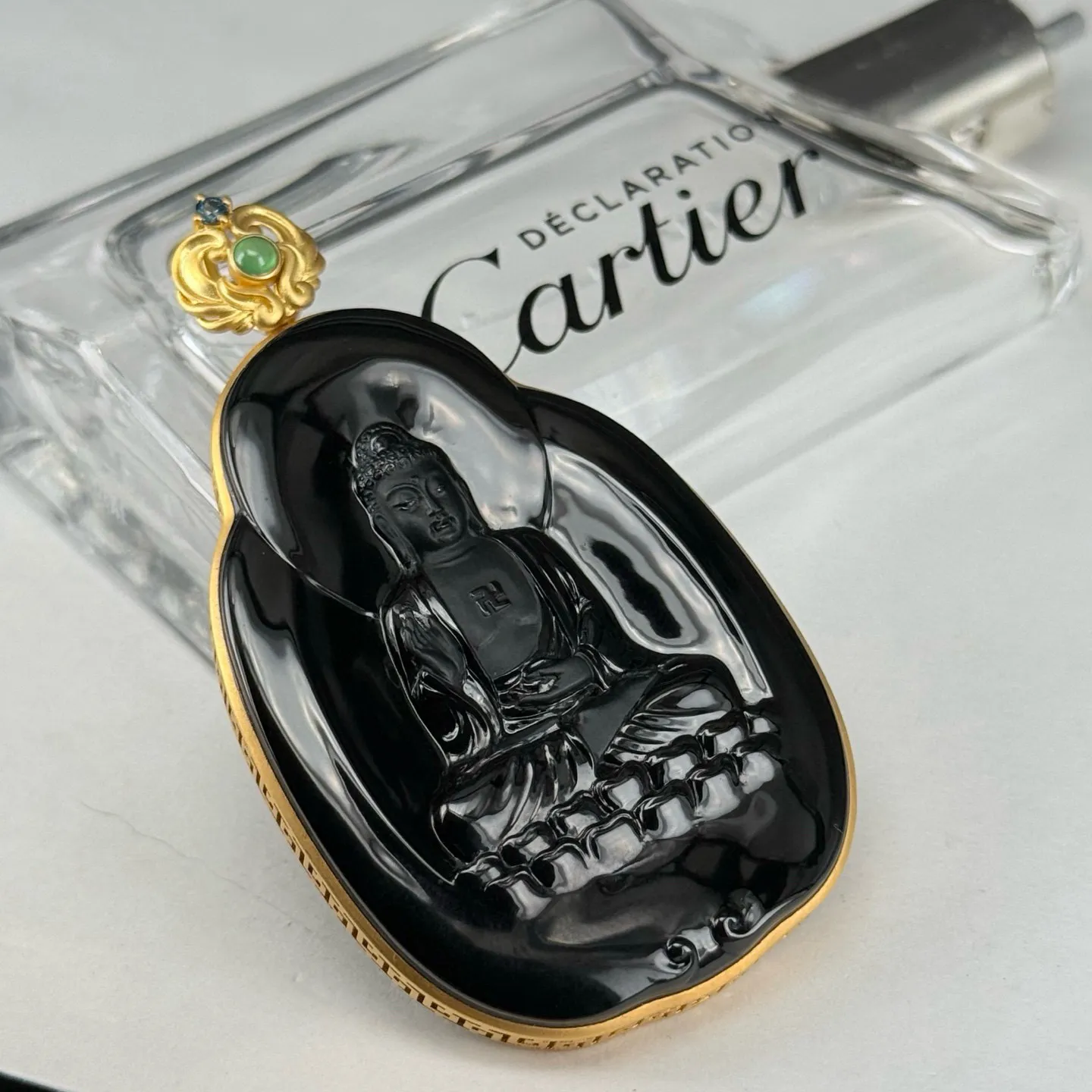 精品18k墨翠大日如来 种好色正 黑度极好 打灯通透 油性十足 尺寸72.4