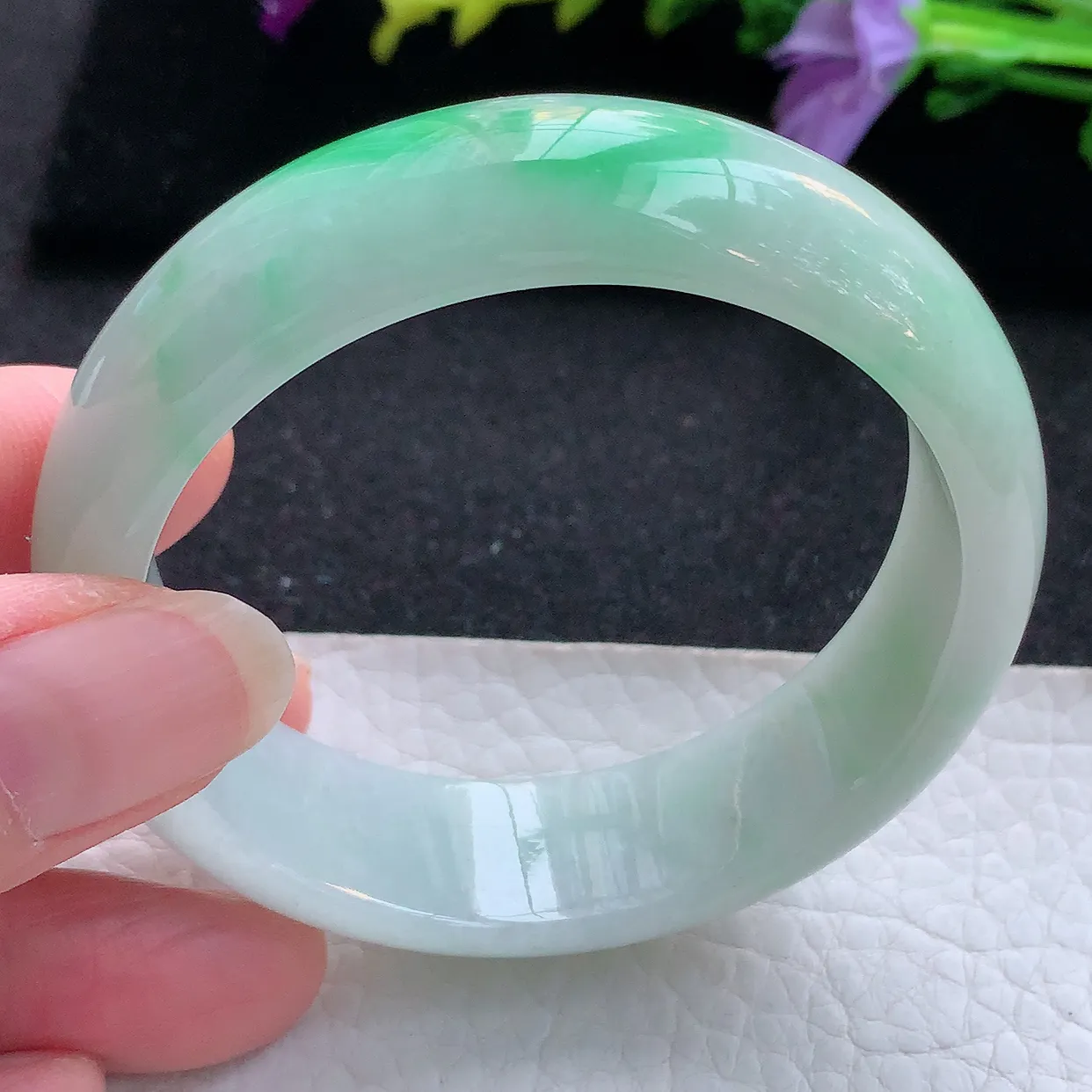 hy实拍53.8*16.3*7.3轮胎镯 天然翡翠A货手镯水润飘阳绿宽边正圈玉镯子