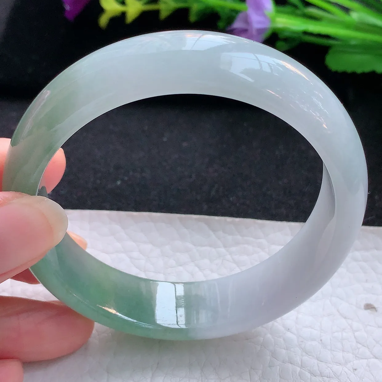 js实拍59*15.5*7.8轮胎镯 天然翡翠A货手镯半山水招财宽边正圈玉镯子