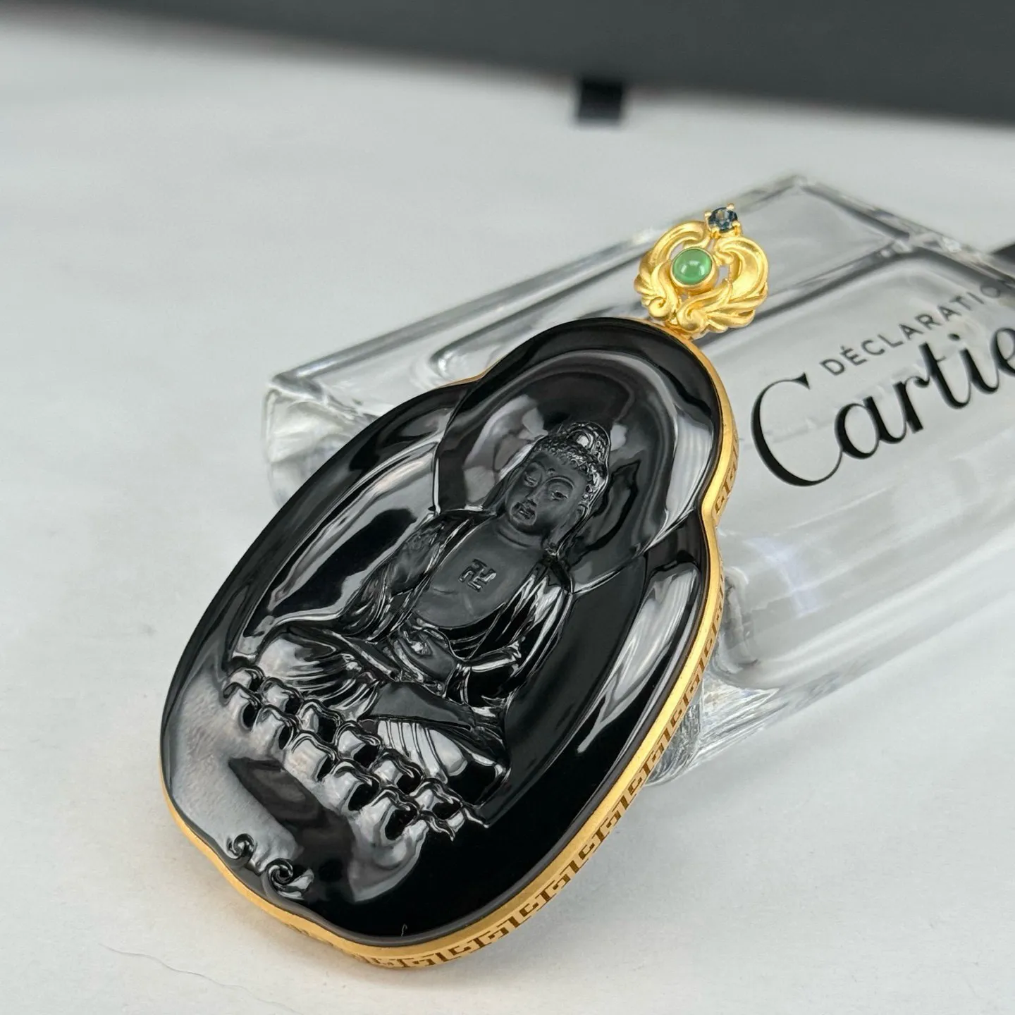 精品18k墨翠大日如来 种好色正 黑度极好 打灯通透 油性十足 尺寸72.4