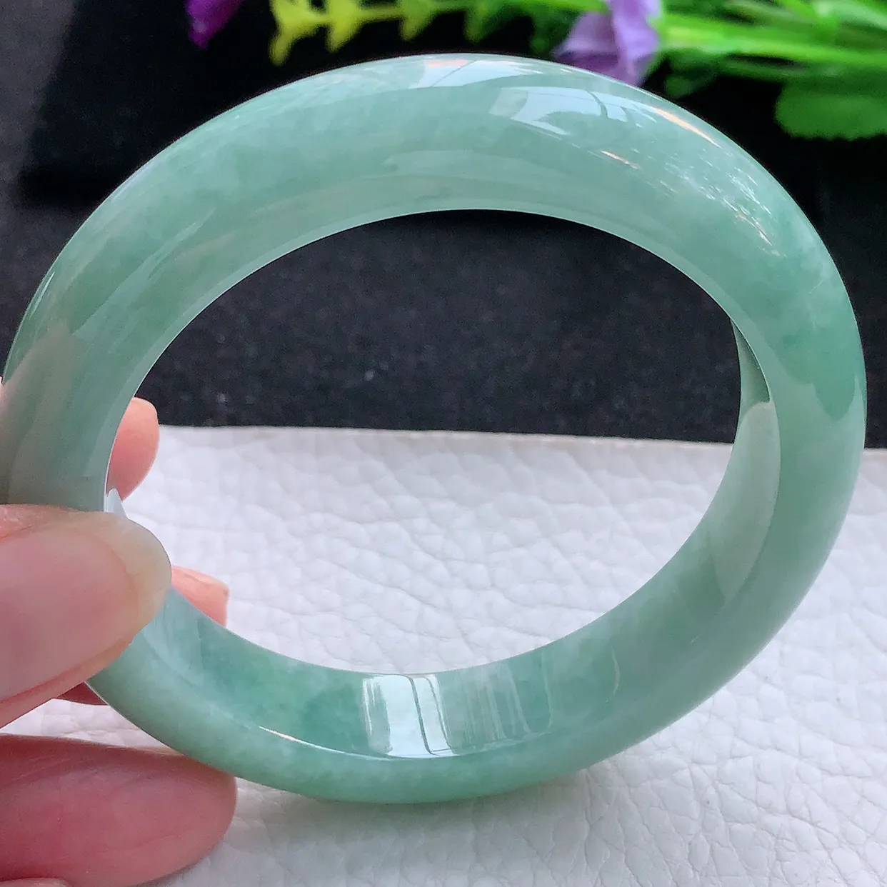 hy实拍58.5*13.5*9.5平安镯 天然翡翠A货手镯满绿厚装宽边正圈玉镯子