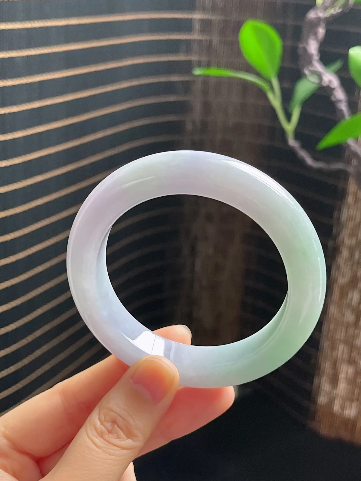 正圈53.9圈口，翡翠糯化种春带彩手镯