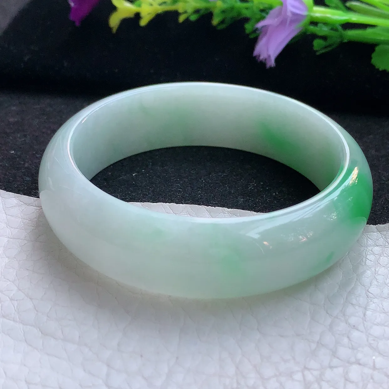 hy实拍53.8*16.3*7.3轮胎镯 天然翡翠A货手镯水润飘阳绿宽边正圈玉镯子