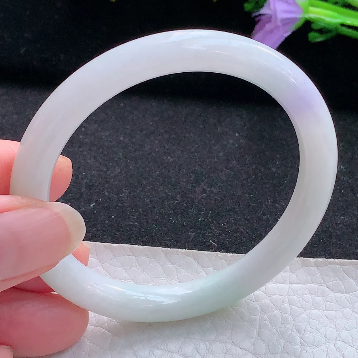 xx小圈口52.5*8*7.2叮当镯 天然翡翠A货手镯飘紫正圈圆条玉镯子 美人镯