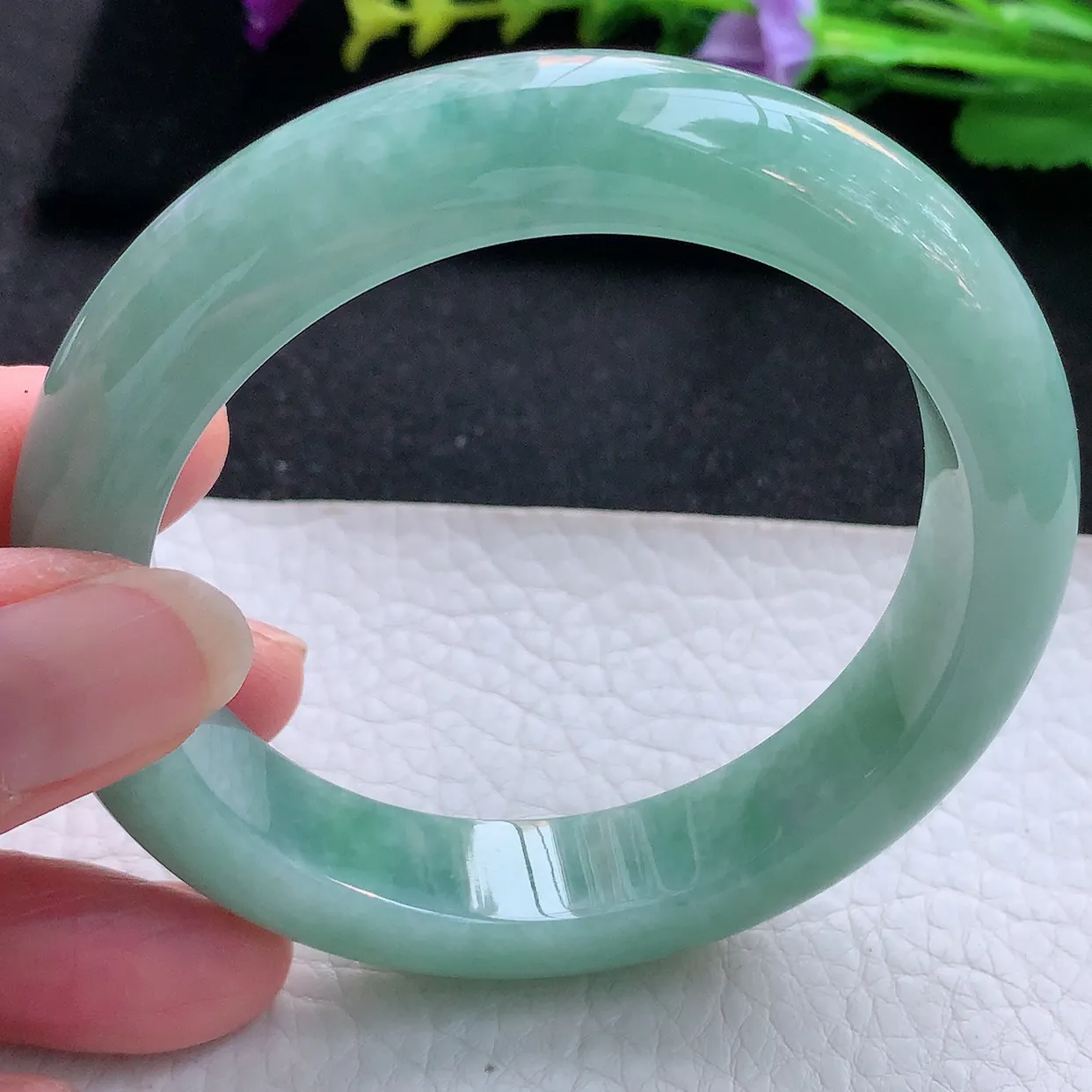 hy实拍58.5*13.5*9.5平安镯 天然翡翠A货手镯满绿厚装宽边正圈玉镯子