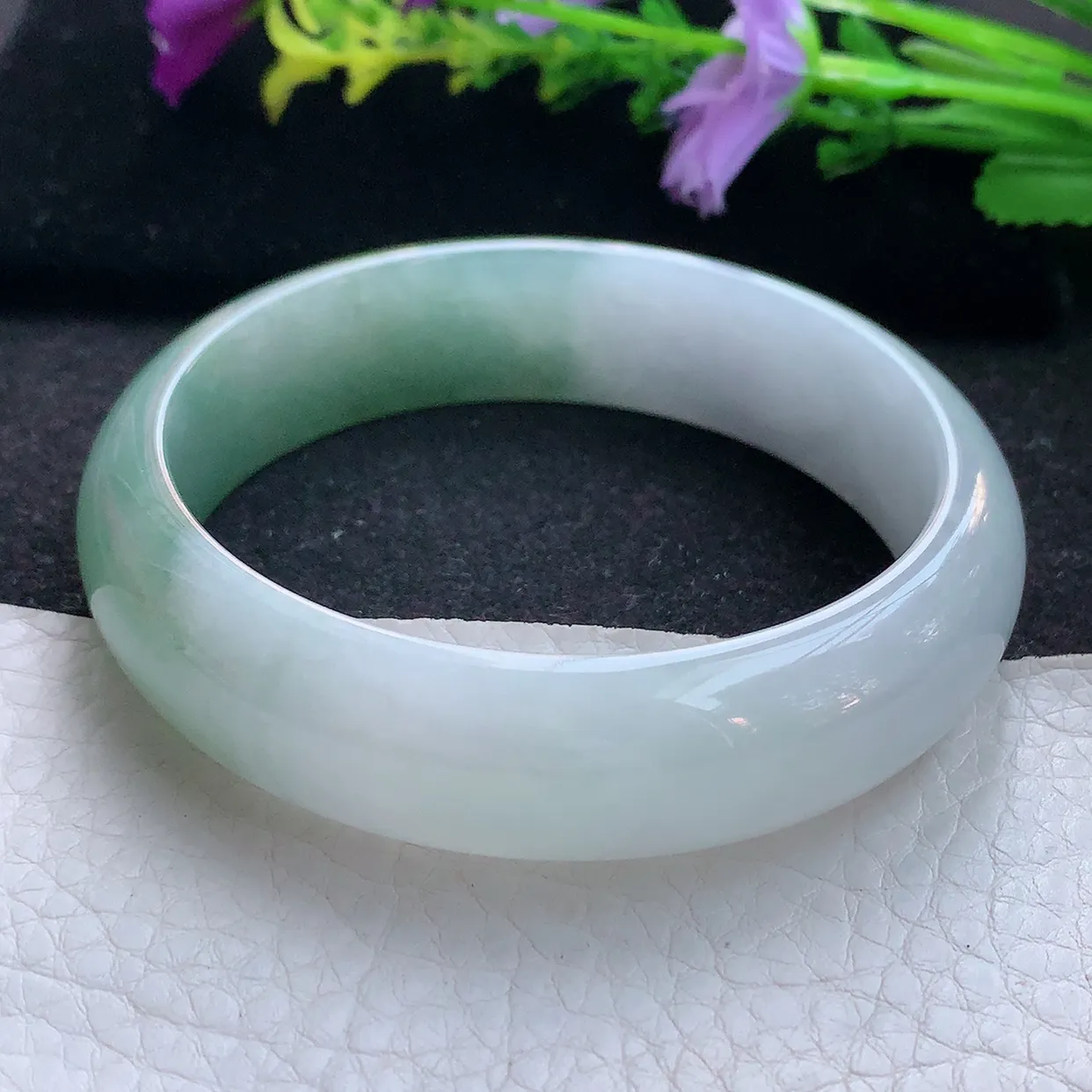 js实拍59*15.5*7.8轮胎镯 天然翡翠A货手镯半山水招财宽边正圈玉镯子