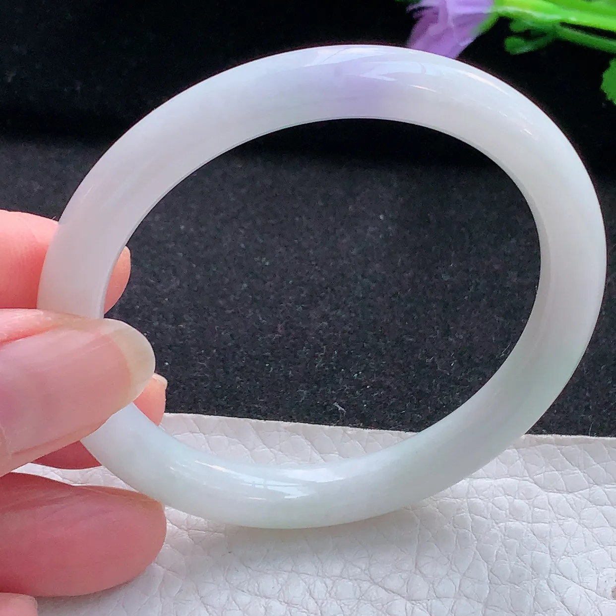 xx小圈口52.5*8*7.2叮当镯 天然翡翠A货手镯飘紫正圈圆条玉镯子 美人镯