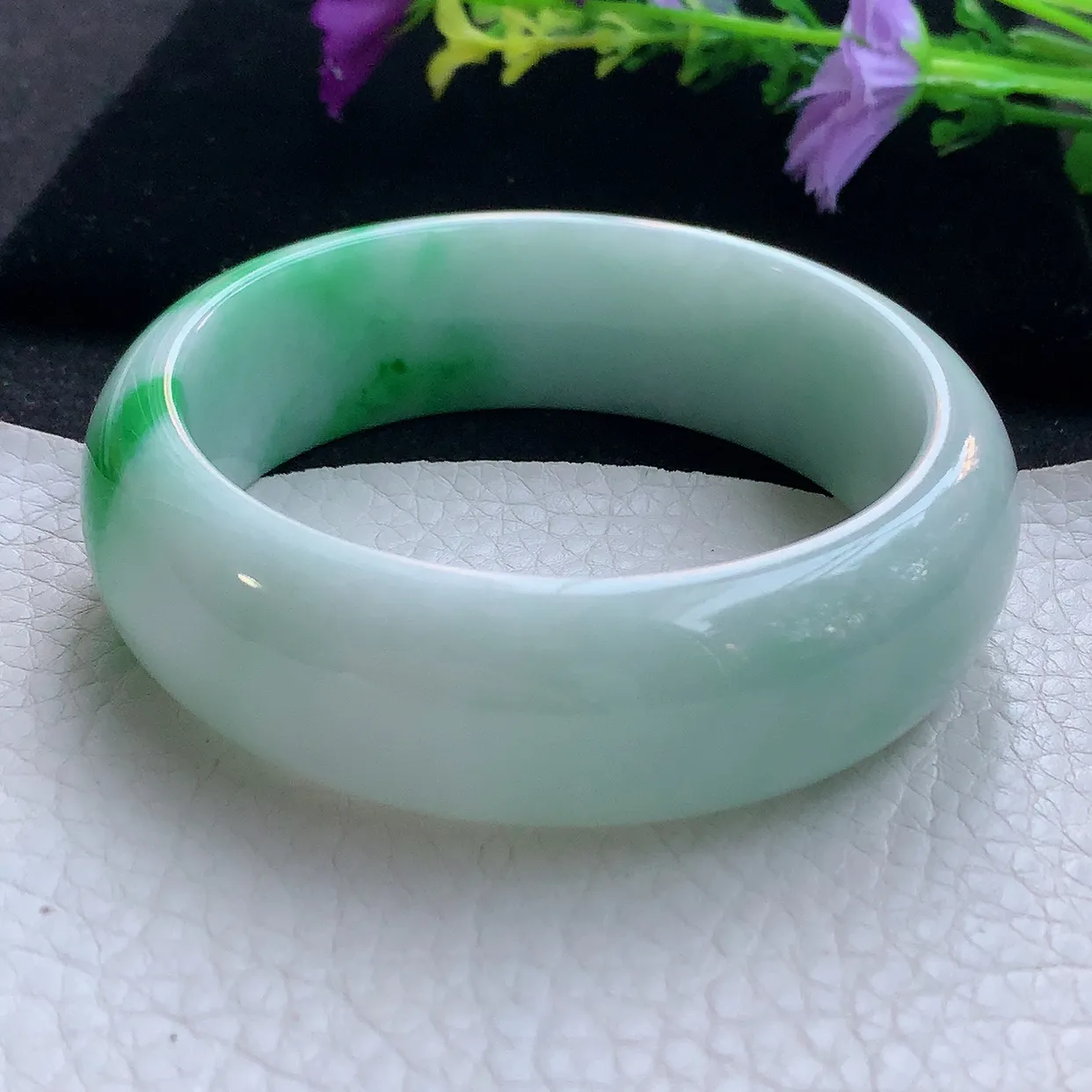 yh实拍59.5*19.8*8.8轮胎镯 天然翡翠A货手镯白底青大气宽边玉手环