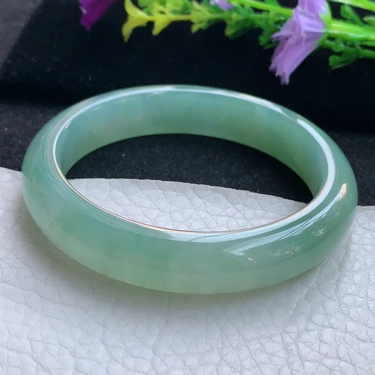 r实拍56*12*8.2平安镯 天然翡翠A货手镯冰晴宽边正圈玉镯子