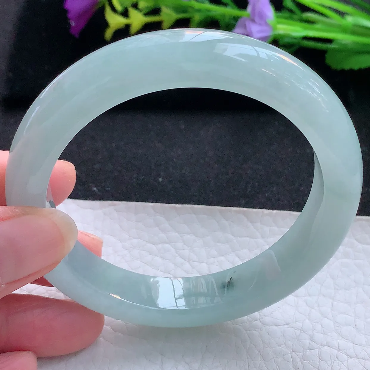 nr大圈口60*12.3*9.2平安镯 天然翡翠A货手镯冰蓝宽边正圈玉镯子