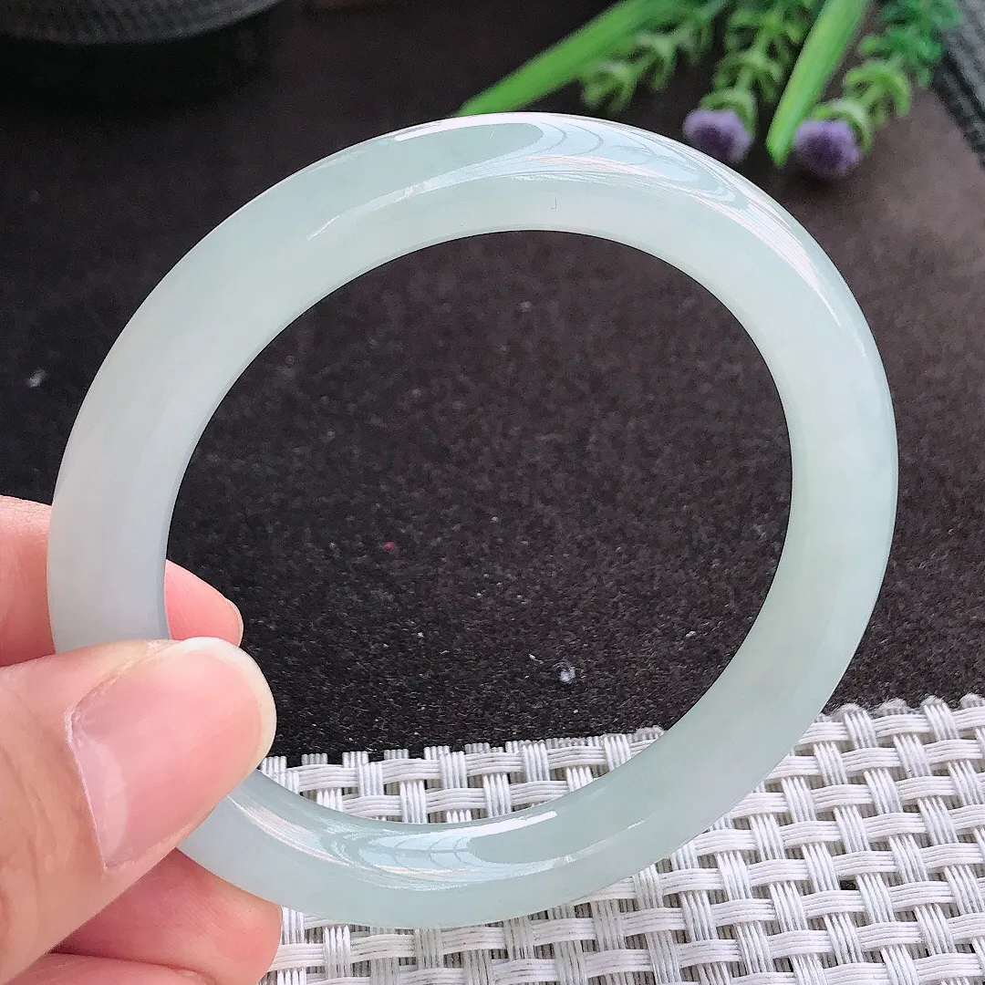 实拍A货翡翠56/9老坑冰胶果冻冰晴圆条手镯翡翠圆镯玉手环