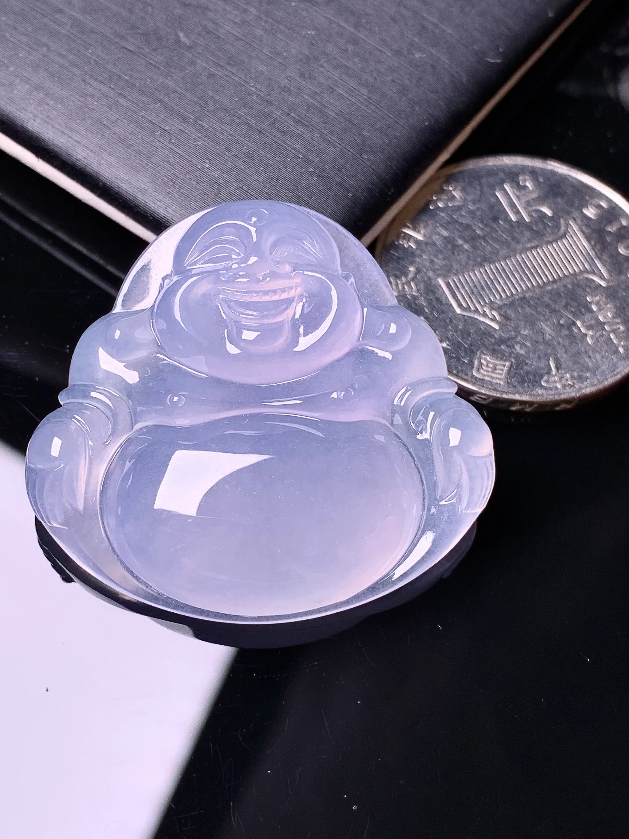 冰种佛公吊坠 玉质细腻 色泽清新艳丽 整体尺寸32.2*34.8*7.2