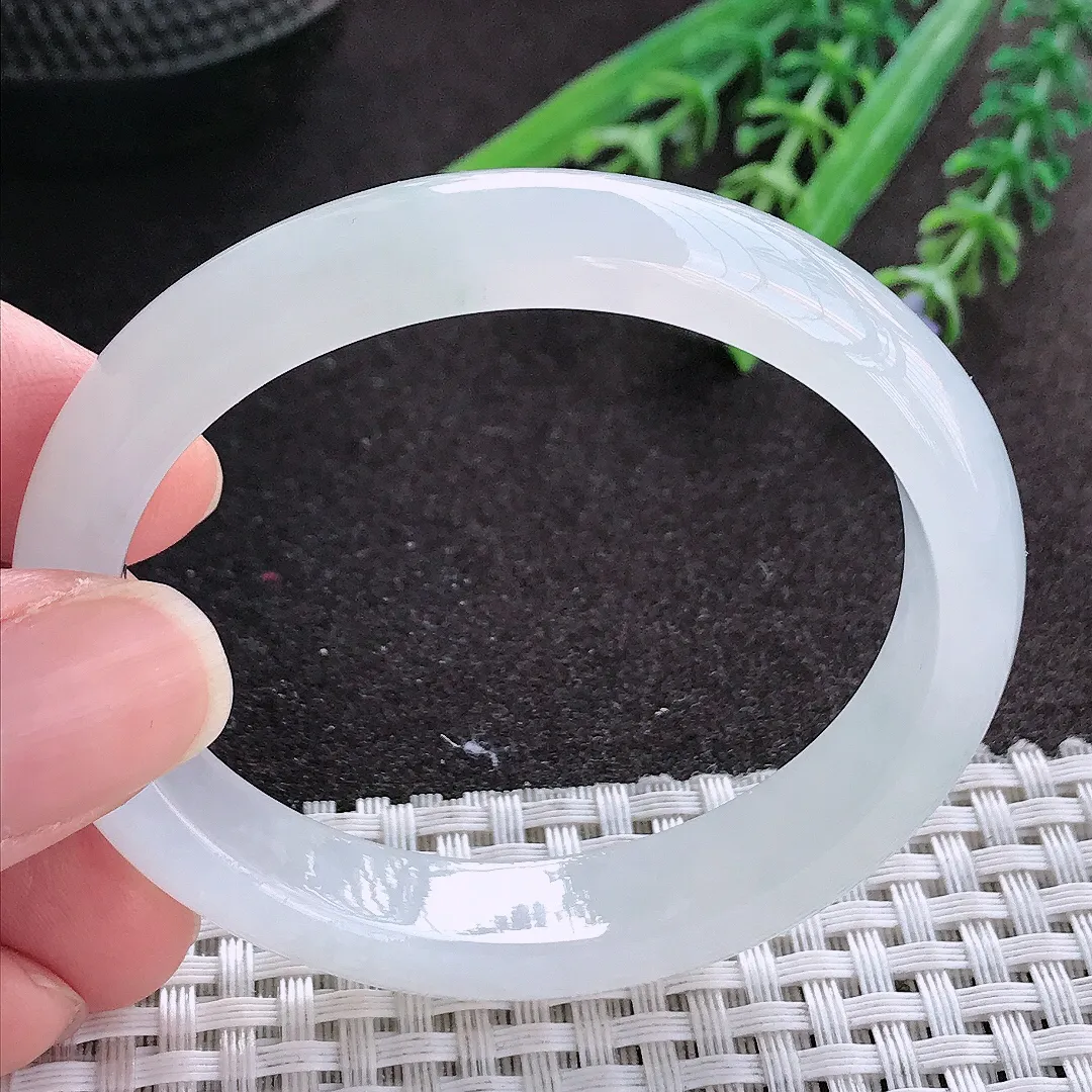实拍A货翡翠53/46/11.7/7.2老坑冰透起胶白冰贵妃手镯宽边玉镯手环