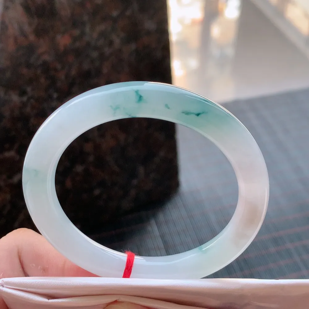 圆条冰蓝花 无瑕 尺寸:54.7/9.2 花美 种水好