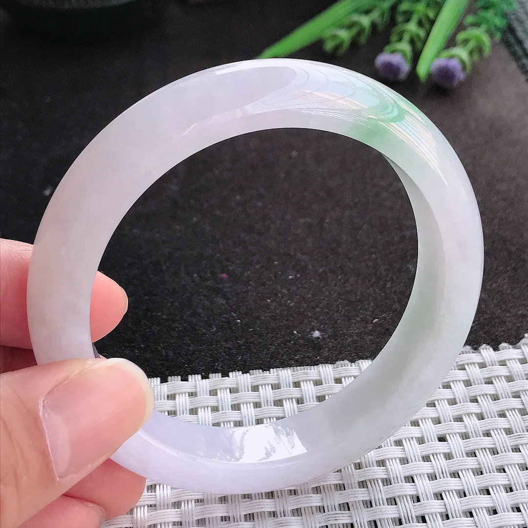 实拍A货翡翠58/12.8/9老坑冰润起胶飘花手镯宽边玉镯手环