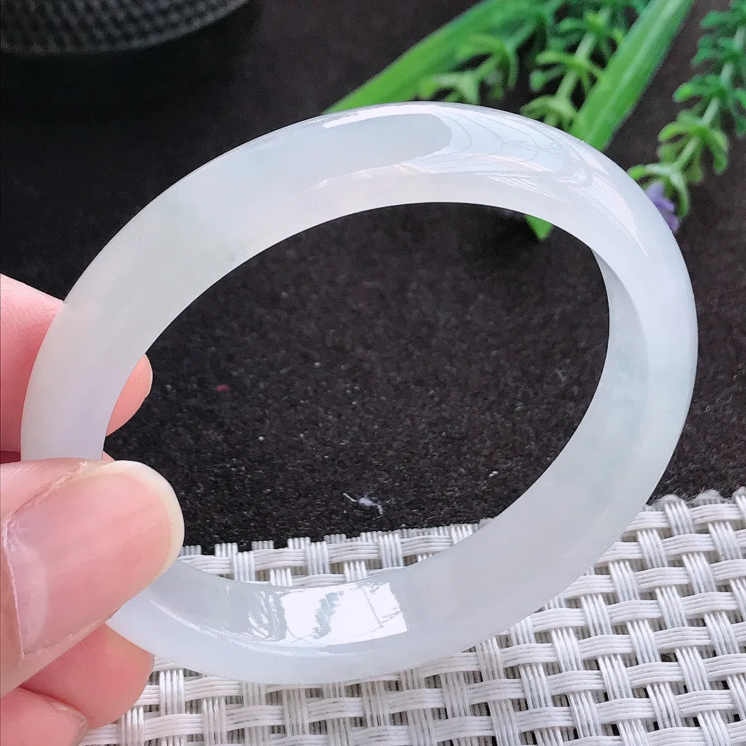实拍A货翡翠53/46/11.7/7.2老坑冰透起胶白冰贵妃手镯宽边玉镯手环
