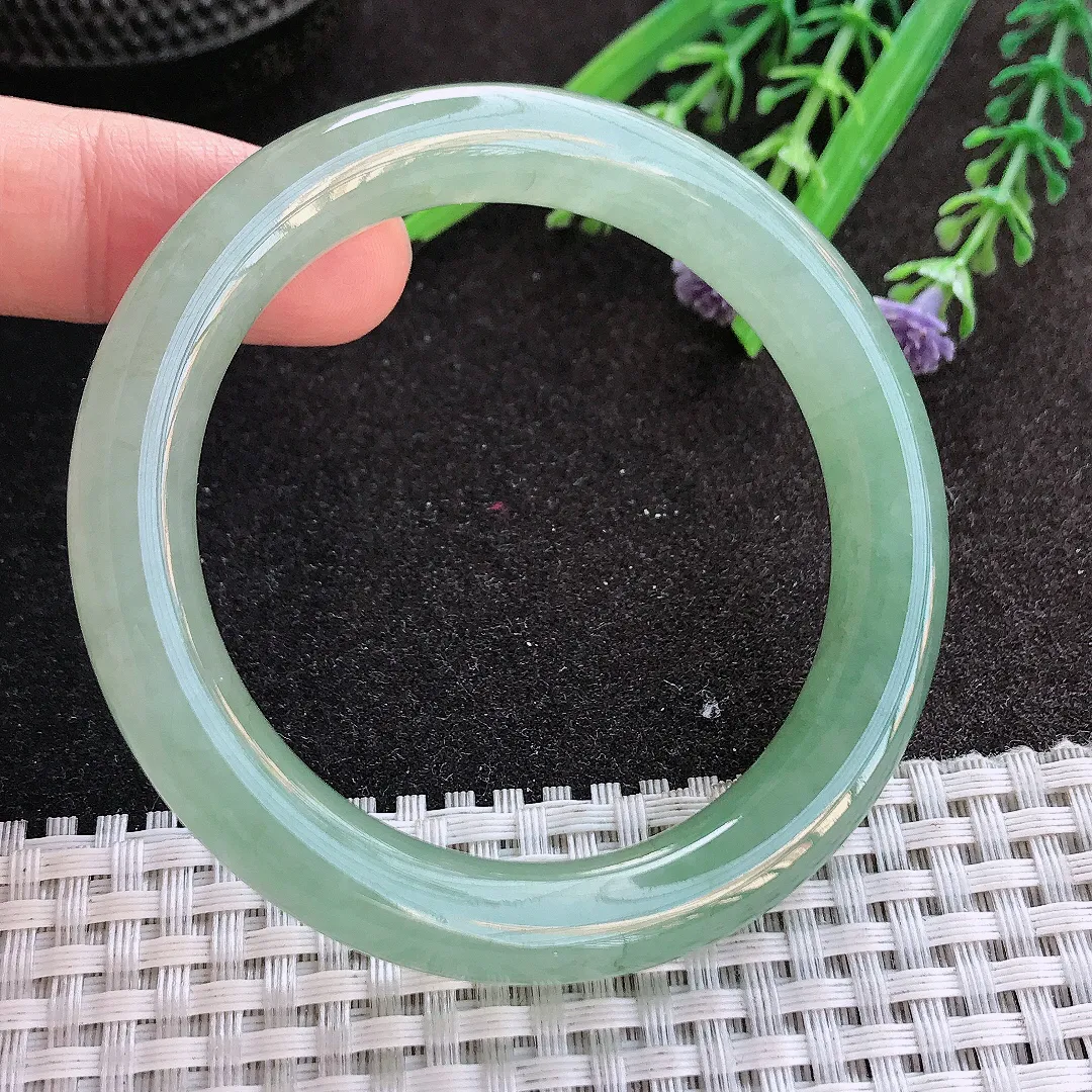 实拍A货翡翠52.5/10/9.2老坑冰胶果冻冰晴满绿圆条手镯玉镯手环