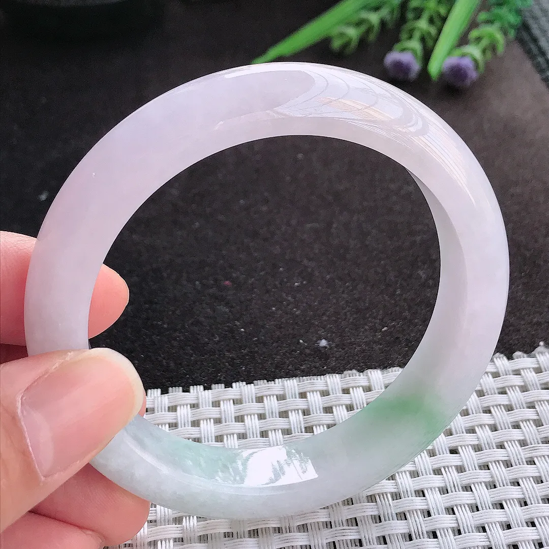 实拍A货翡翠58/12.8/9老坑冰润起胶飘花手镯宽边玉镯手环